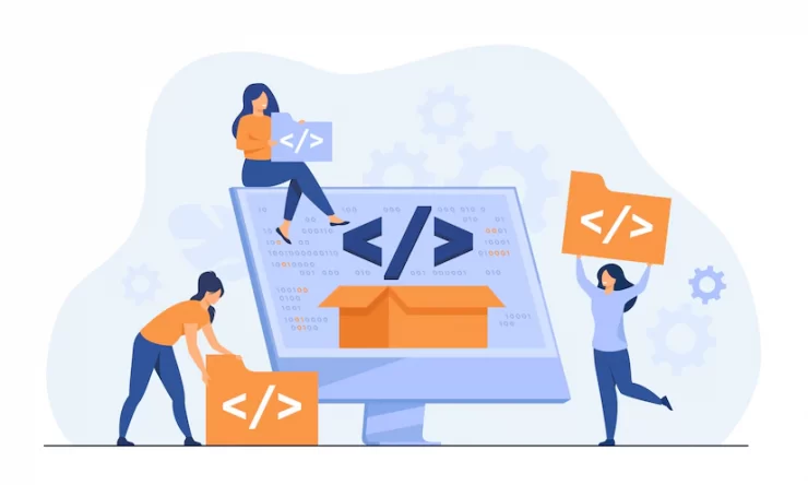 tiny-developers-programming-website-internet-platform-flat-vector-illustration-cartoon-programmers-near-screen-with-open-code-script-software-development-digital-technology-concept_74855-10168